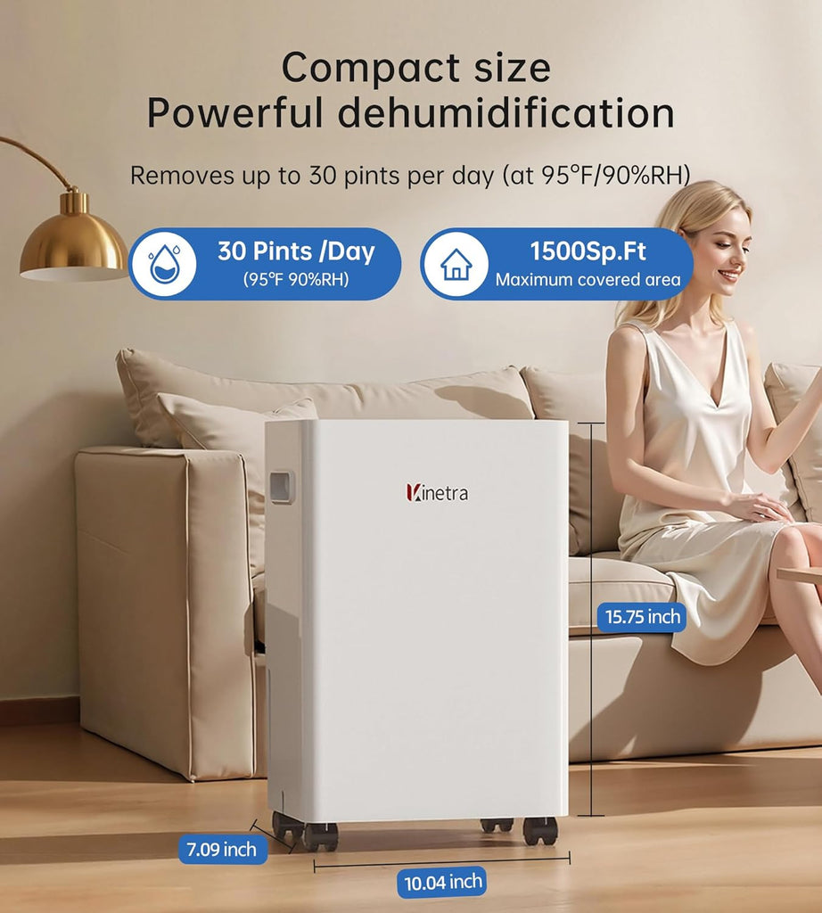1500 Sq. Ft Dehumidifiers for Home, 30 Pints dehumidifier for Basement with drain hose,Smart APP control, 1.6L Tank