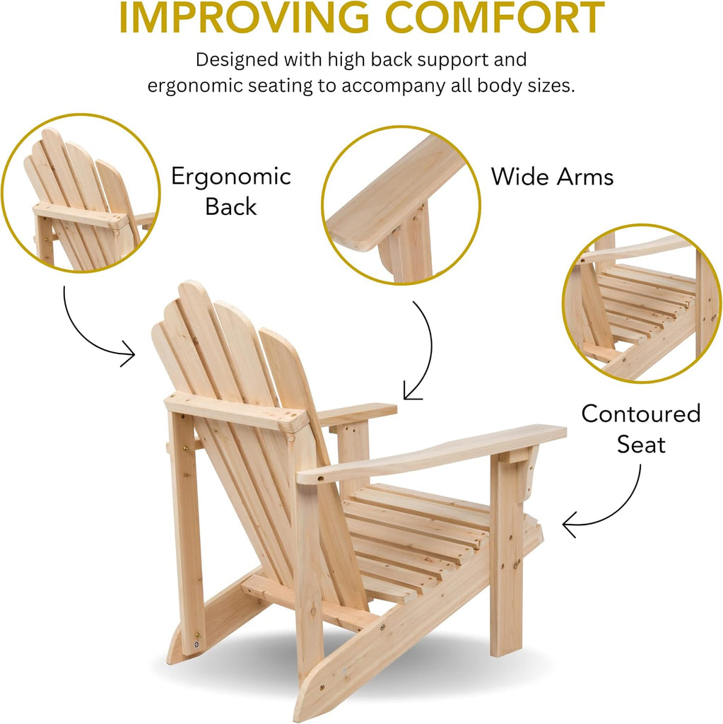 Company Westport Wooden Adirondack Chair, Outdoor Patio Firepit Chairs, Back & Seat Pre-Assembled, Natural