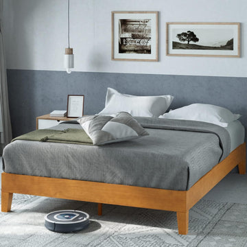 12 Inch Deluxe Wood Platform Bed / No Boxspring Needed / Wood Slat Support / Rustic Pine Finish, Queen (OLB-PWPBBO-12Q)