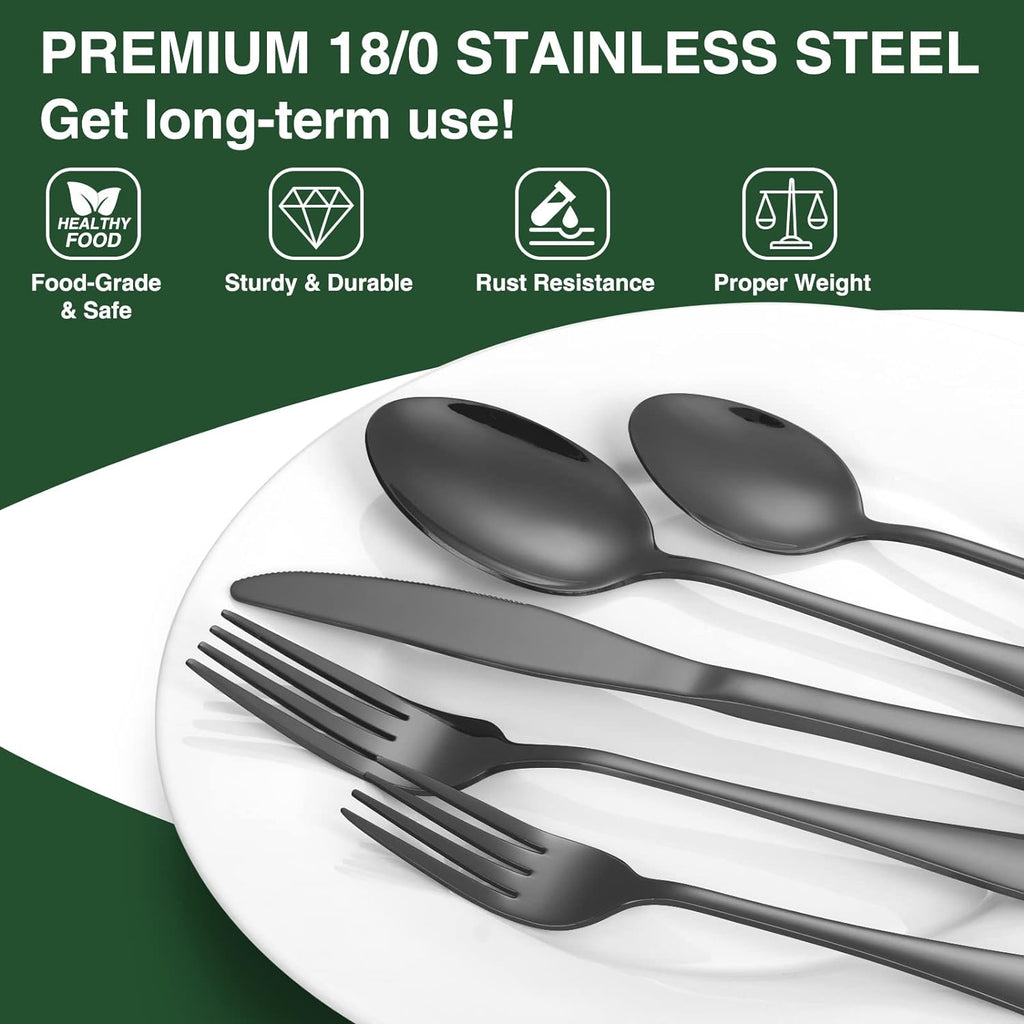 60-Piece Black Silverware Set with Organizer, Stainless Steel Flatware for 12, Cutlery Utensil Set