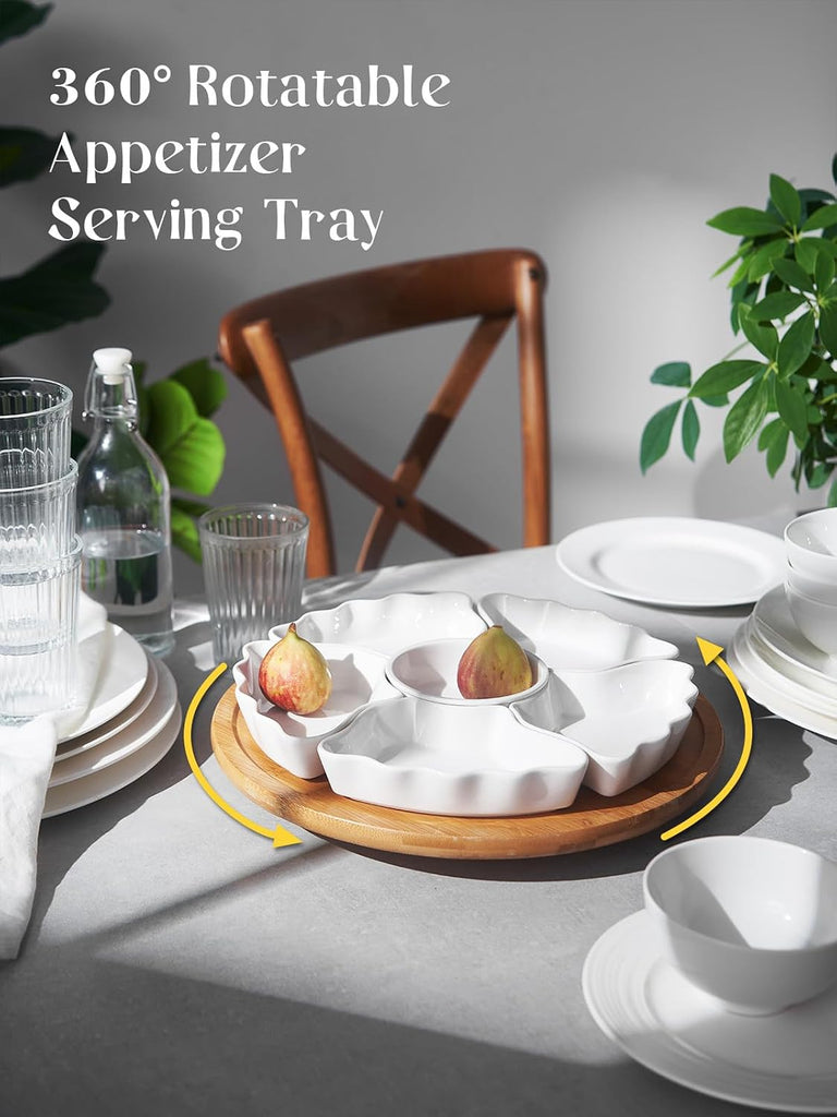 360° Rotatable Serving Tray and Platters, 12 Inch Divided Serving Bowls for Party, Kitchen Decor, Removable Serving