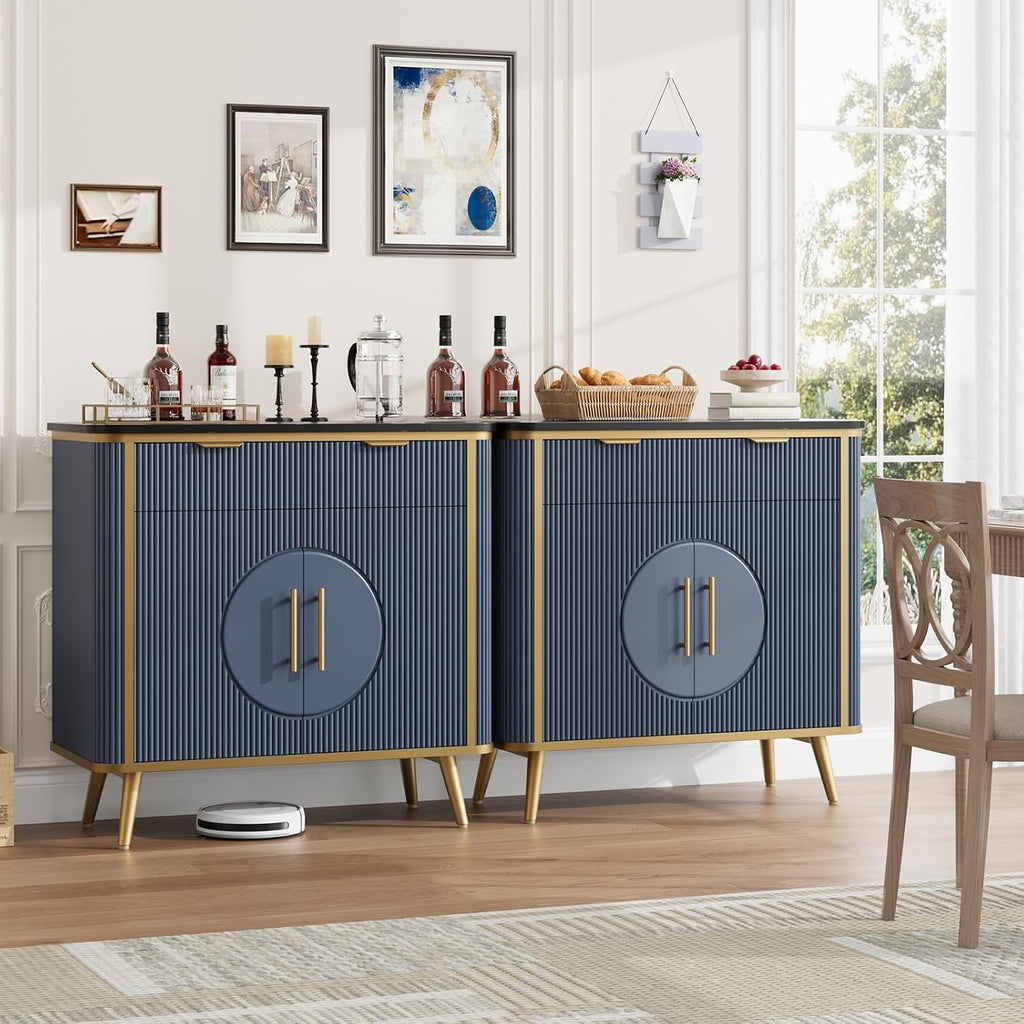 35" Modern Sideboard Buffet with Storage, Kitchen Storage Cabinet with Adjustable Shelves & 2 Drawers, Accent Fluted