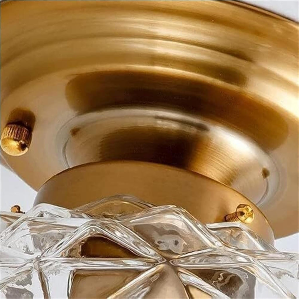 Modern Gold Flush Mount Ceiling Light with Faceted Clear Glass Globe Shade Small Decorative Accent Lighting Fixture