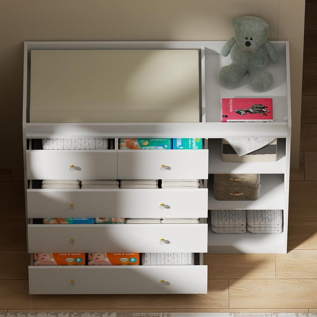 Baby Dresser Changing Table with 5 Drawers(47.2" W x 19.6" D x 36.2" H) | Waterproof Diaper Changing Station with 3