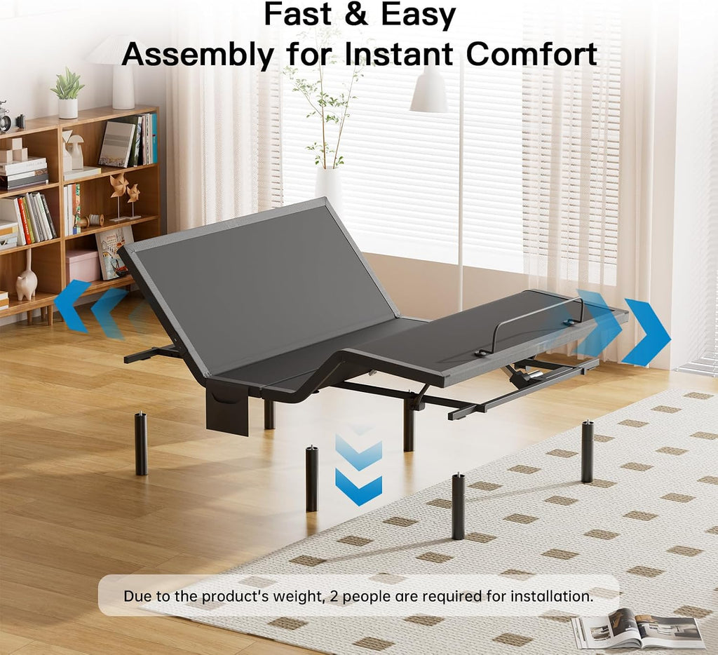 Split King Adjustable Bed Frame with Massage, Electric Bed Base with Head & Foot Incline, USB-A & USB-C Ports, LED