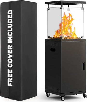 41,000 BTU Patio Heater,Propane Outdoor Heater With Cover,CSA Certificated, Lockable Wheels,Tempered Glass