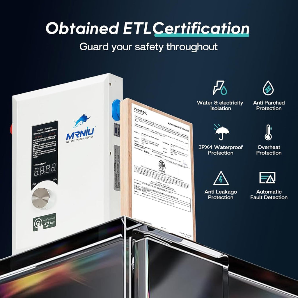 24Kw 240V Electric Tankless Water Heater, LED Temperature Display, On-Demand Instant Hot Water