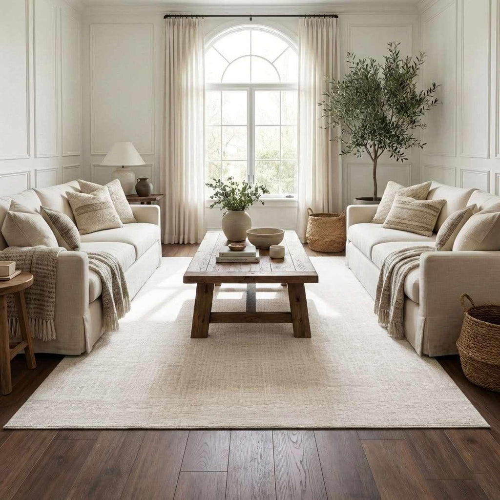 Pavilion Hallway, Kitchen Machine Washable Runner Rug - Neutral Abstract Solid - Cream, Off White, White