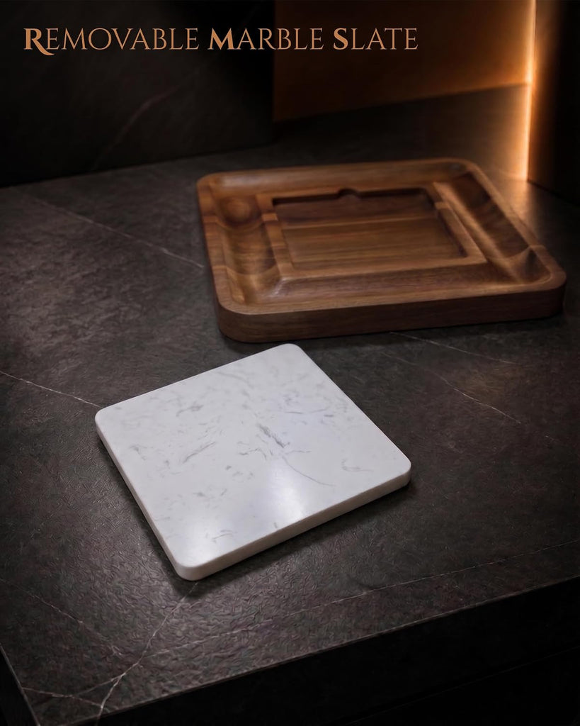 Premium Acacia Cheese Board Set with Slide-Out Drawer & 4 Cheese Knives, Charcuterie Board with Marble-Style Insert