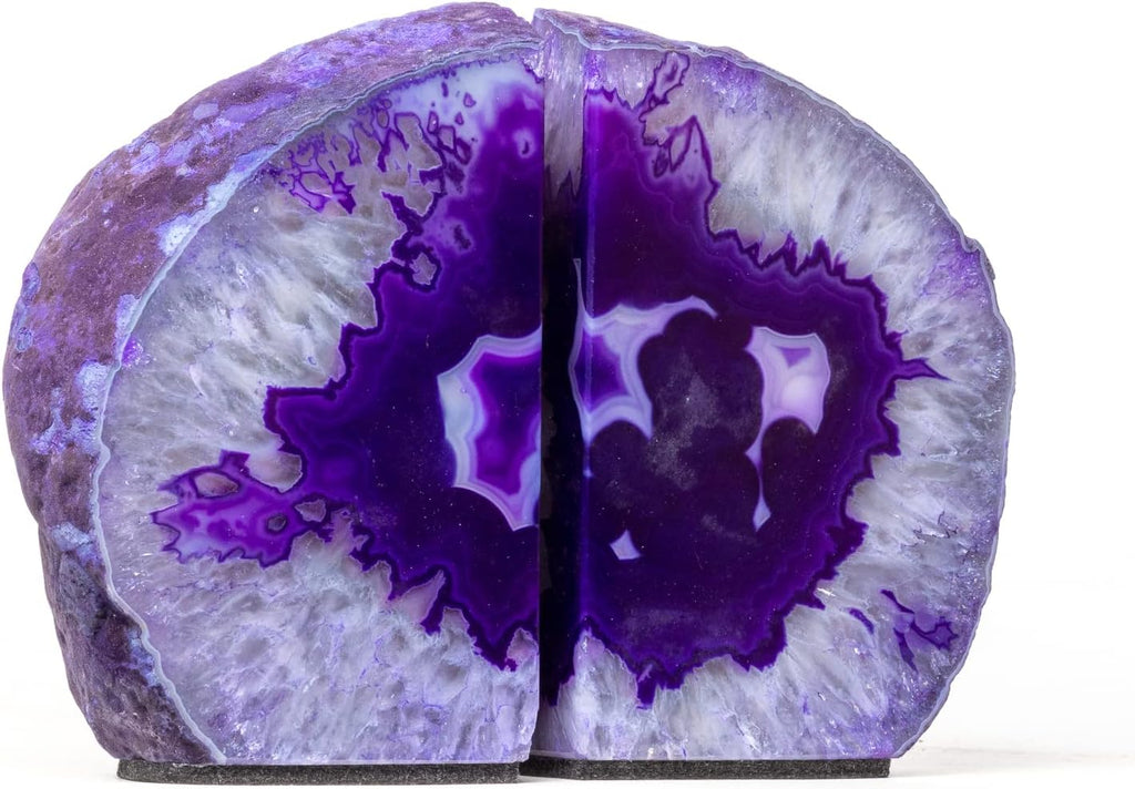 Agate Geode Bookends - Polished Crystal Stone Decorative Bookends Décor (8-10 lb, Purple)