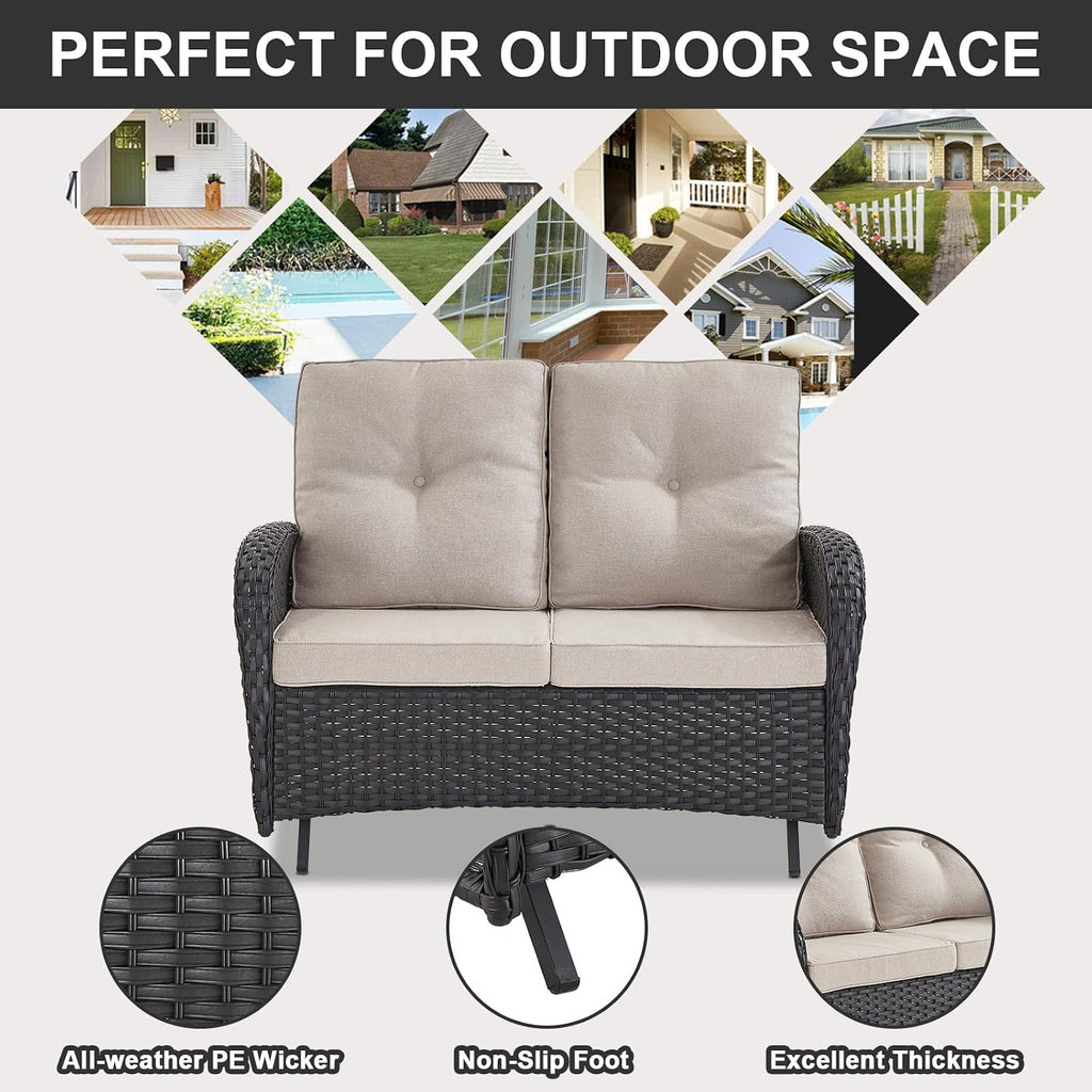 Outdoor Glider Bench Patio Loveseat - 500 Lbs Weight Capacity 2 Seater Wicker Sofa, Small Porch Glider Furniture All