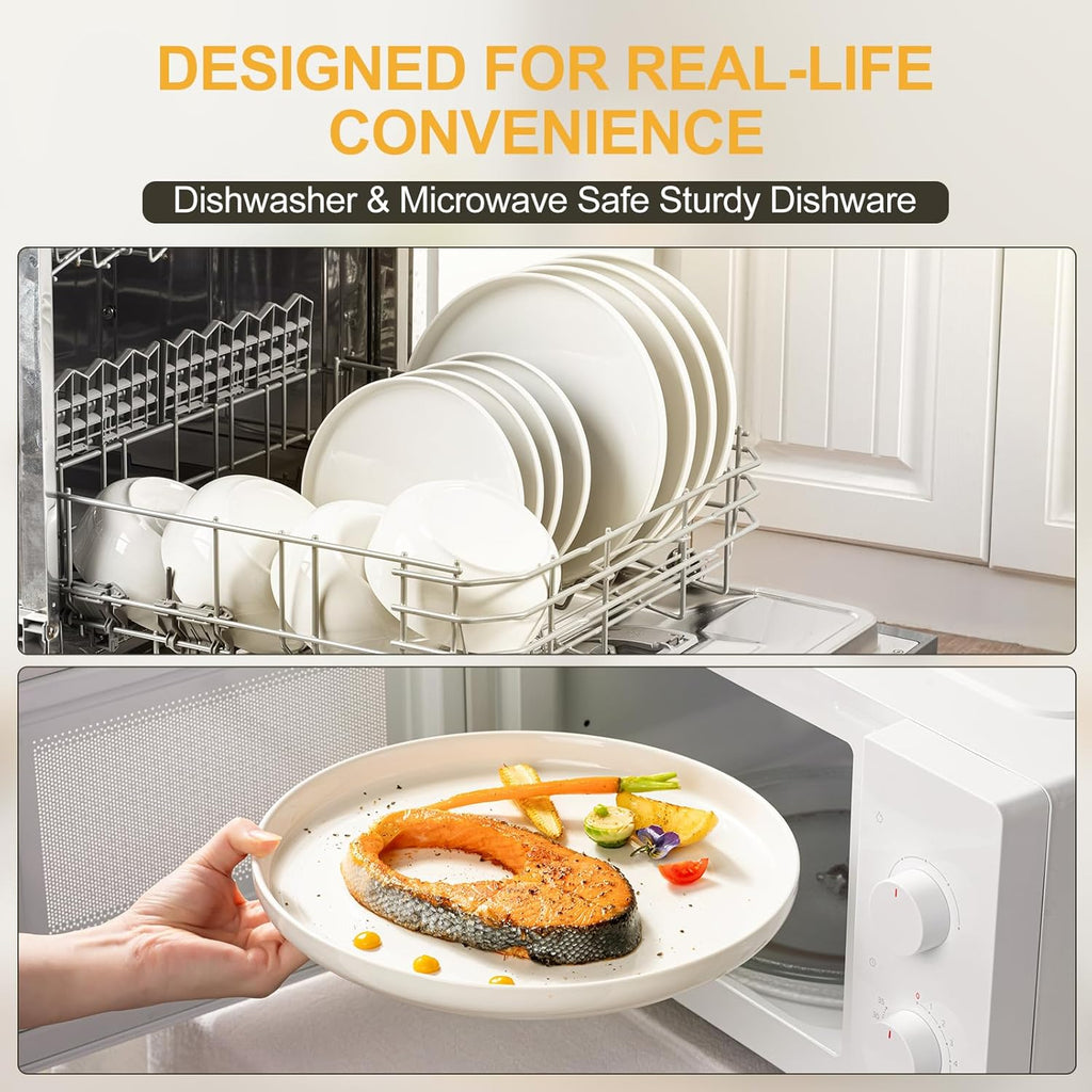 Plates and Bowls Sets, 12 Pieces Ceramic Dinnerware Set for 4, Stoneware Dishware Dishes Set