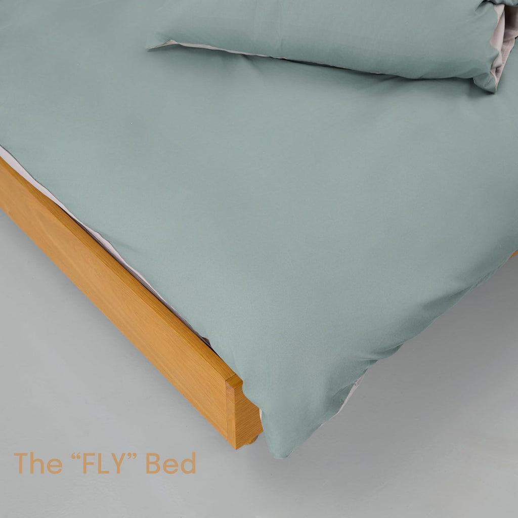 Fly Wooden Bed Frame Without Headboard, Solid Wood Foundation with Silent Slats and Wood Central Supports, 350 Lb