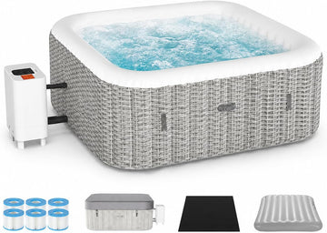 Inflatable Hot Tub for 4-6 Person, Outdoor Hot Tub with 130 Airjets | Portable Filtered Spa with Continuous Heating