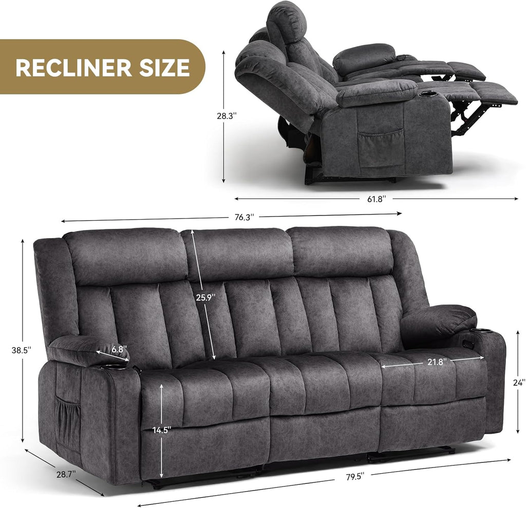 Loveseat Recliner Sofa,Fabric Home Theater Seating Seats,RV Manual Reclining Chair with Bluetooth Speakers,Living Room