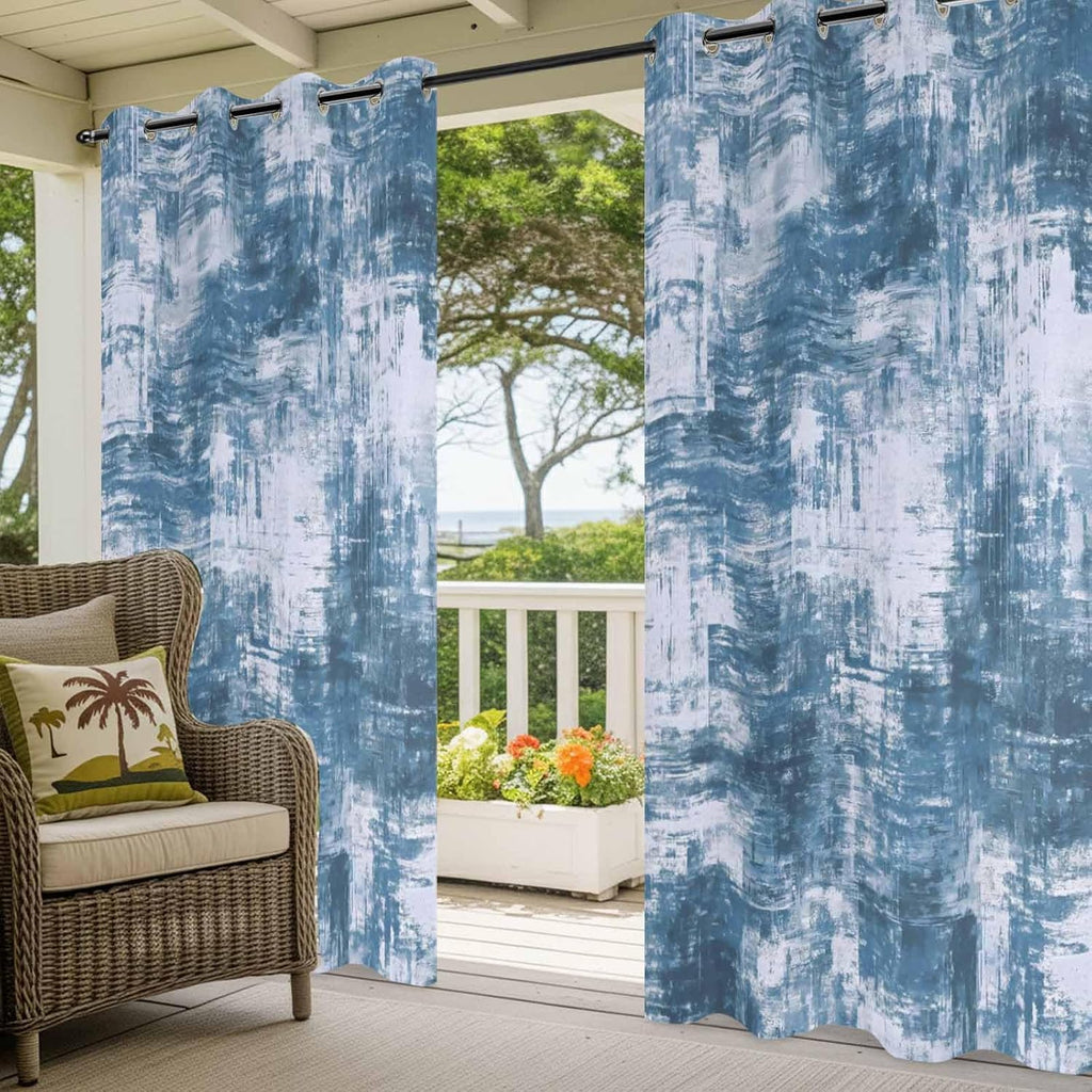 Vintage Outdoor Curtains with Weighted Bottom 2 Panel Waterproof & Windproof Patio Drapes with Tiebacks, Watercolor