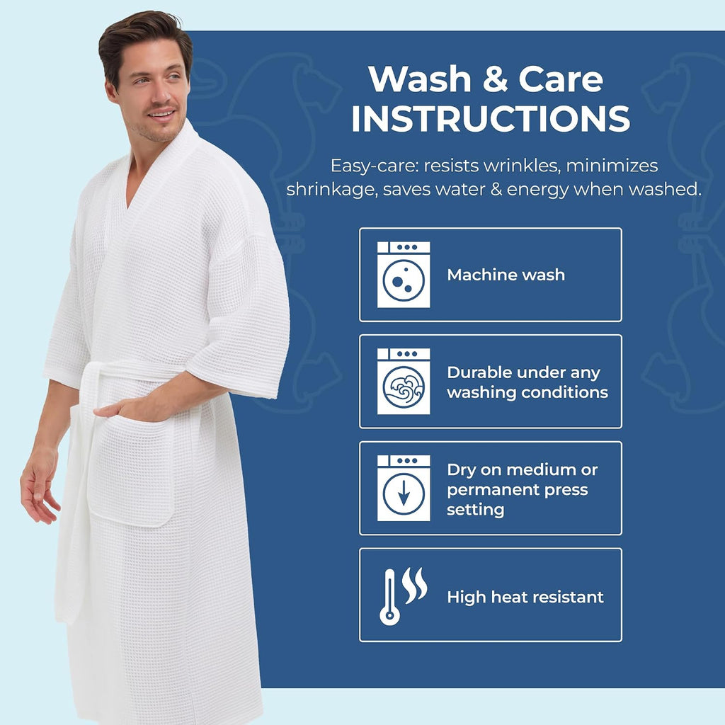 Square Waffle Spa Kimono Robe for Men or Women | Soft Lightweight Textured Fabric with Classic Kimono Design