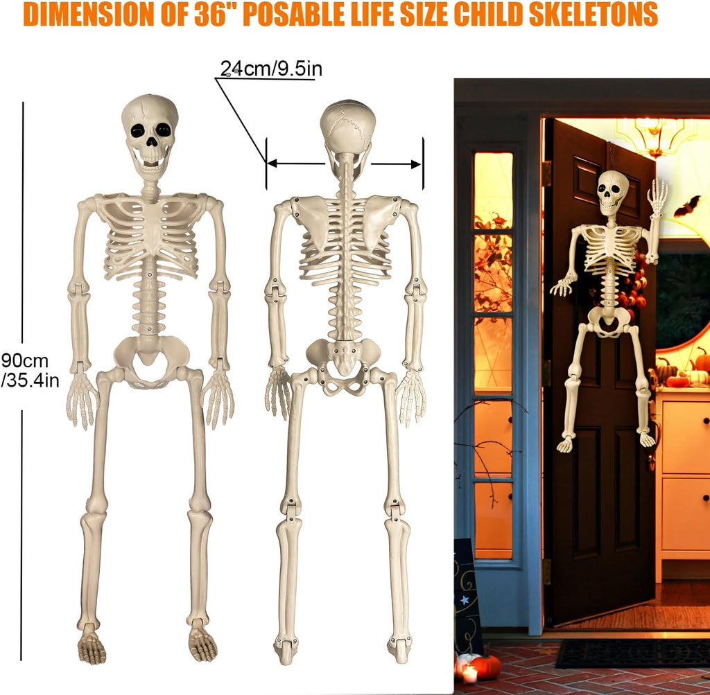 Halloween Decorations outdoor, 2Pack 36" halloween-Skeletons Decoration indoor-3ft Life Size Human Plastic Skeleton