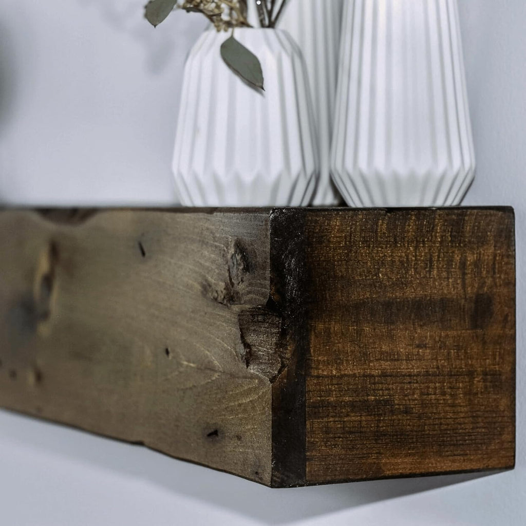 Dark Brown Shelf 66Lx6Hx6D - Solid Wood & Floating Mantel Shelf, Rustic Wooden Mantel, Handcrafted Fireplace