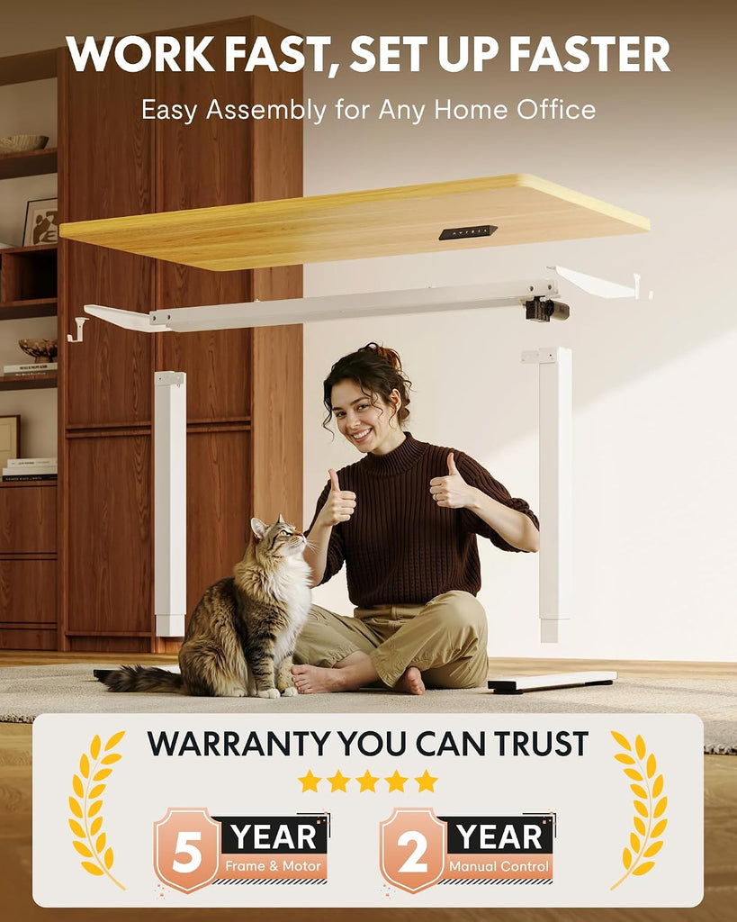 EN1 55"x28" One-Piece Standing Desk, Maple | 1" Thick Seamless Desktop, 176 LBS Capacity, Home Office Use, 4 Memory