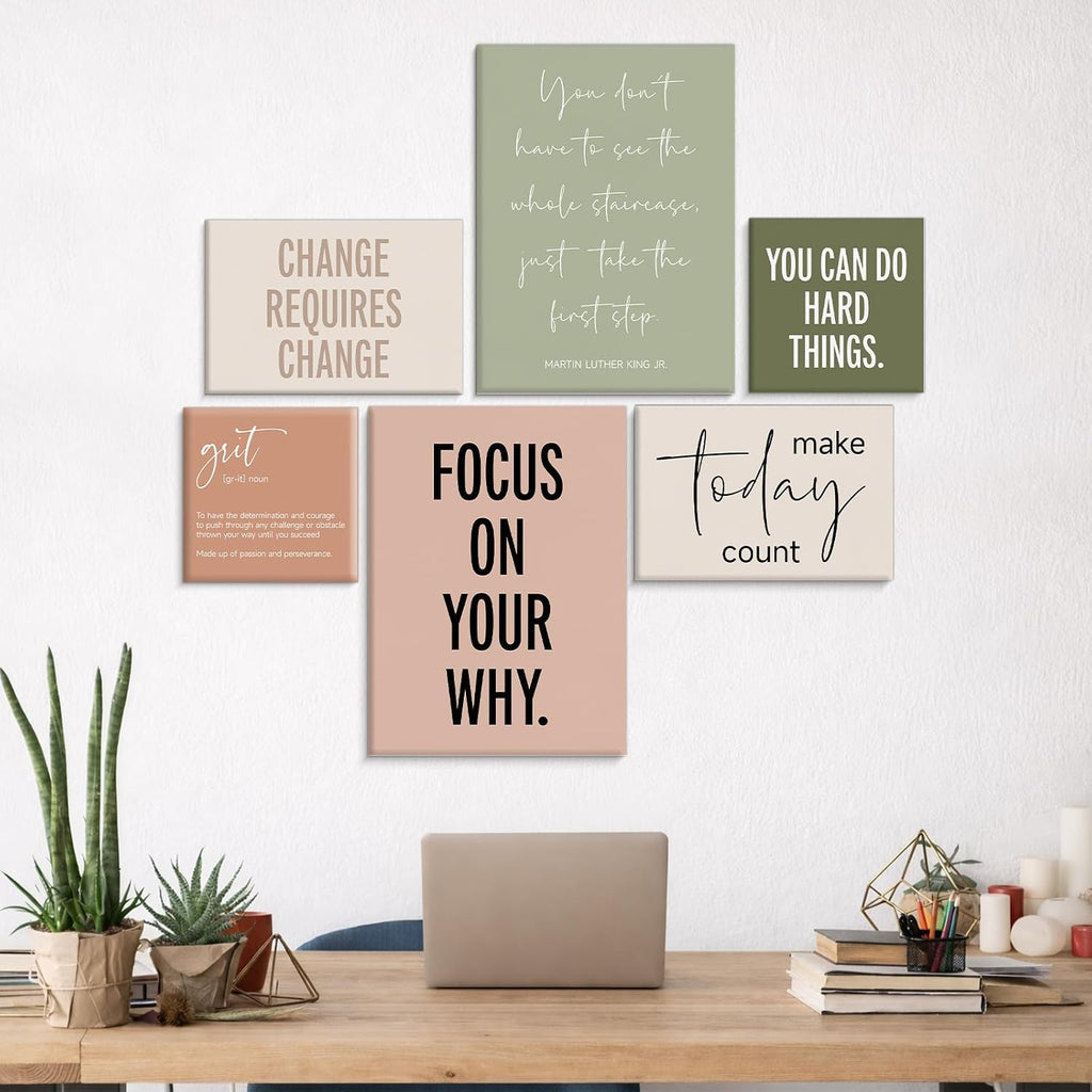 Framed Motivational Office Wall Decor, Set of 6 Boho Inspirational Canvas Wall Art Office Decorations for Work