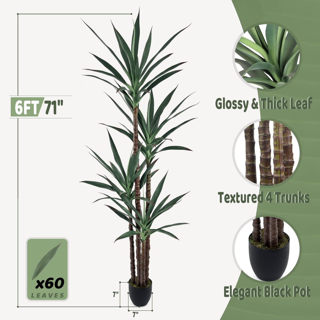 Artificial Agave Plant 6FT with 60 Thick Leaves & 4 Trunks
