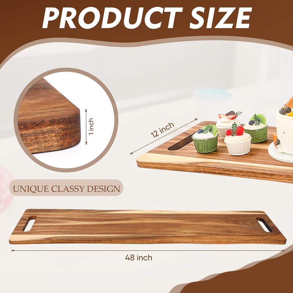 Large Charcuterie Board with Handles 48 x 12 Inch Rectangular Wood Serving Board Acacia Serving Tray Long Cheese