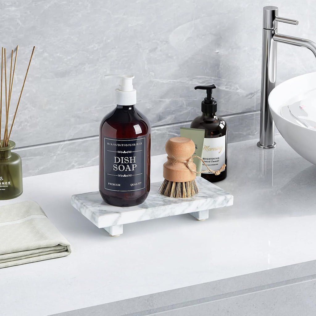 Natural Marble Tray Pedestal Stand - Soap & Jewelry Riser Counter, Kitchen Sink, Vanity Organizer, Decorative Stone