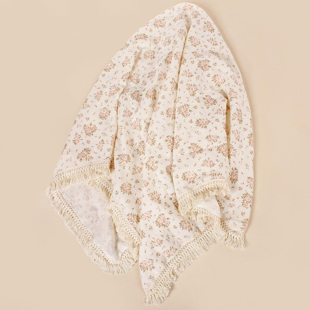 Muslin 100% Cotton Throw Blanket, Bed, Travel (Floral C,50"x70")
