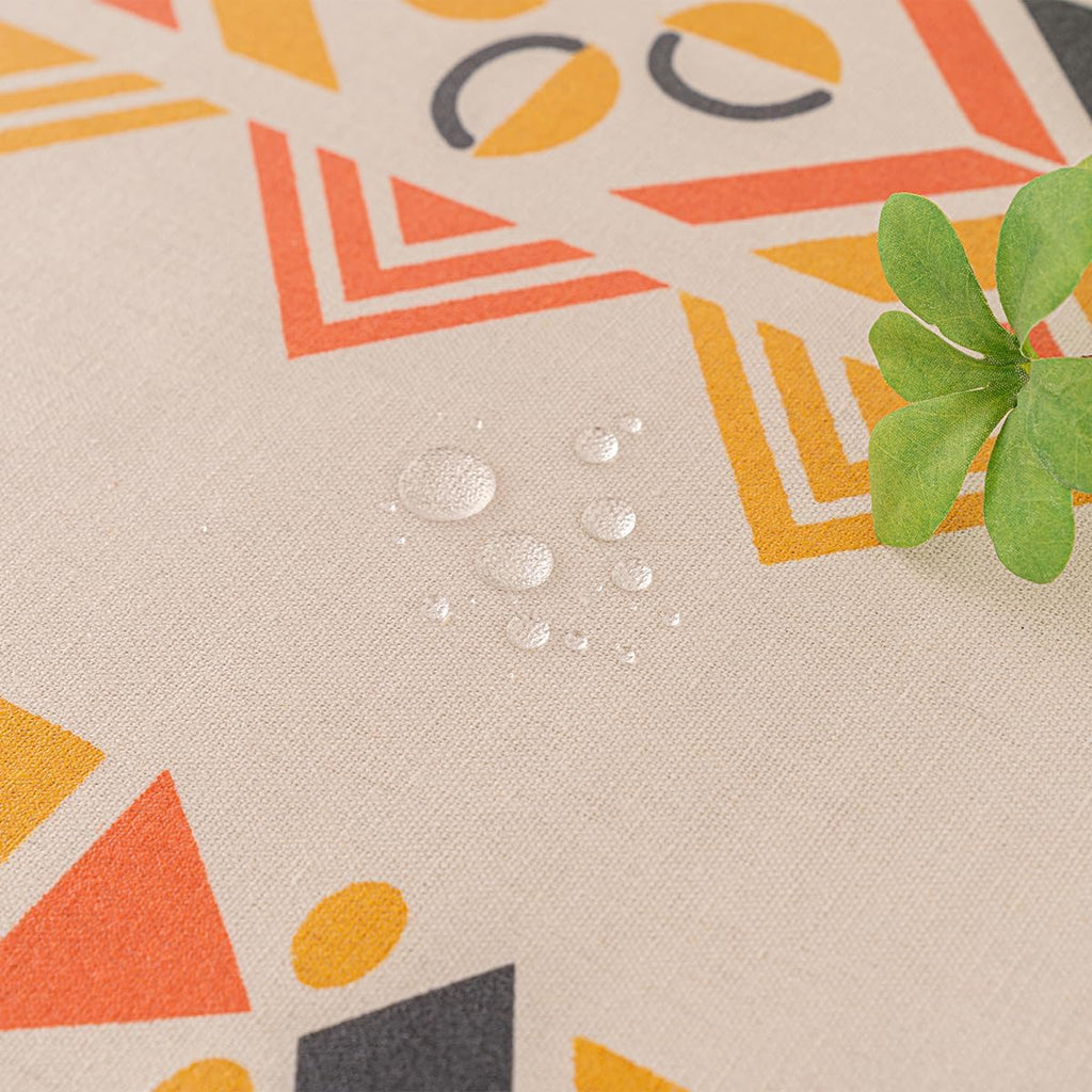 Waterproof Bohemian Tablecloth, 6-8 Foot Rectangle Fabric Orange Colorful Table Cloth with Soft Cott