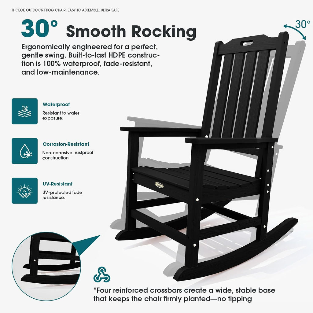 Outdoor Rocking Chairs, Oversized Patio Rocking Chair | HDPE Outdoor Rockers for Front Porch, Patio, Backyard