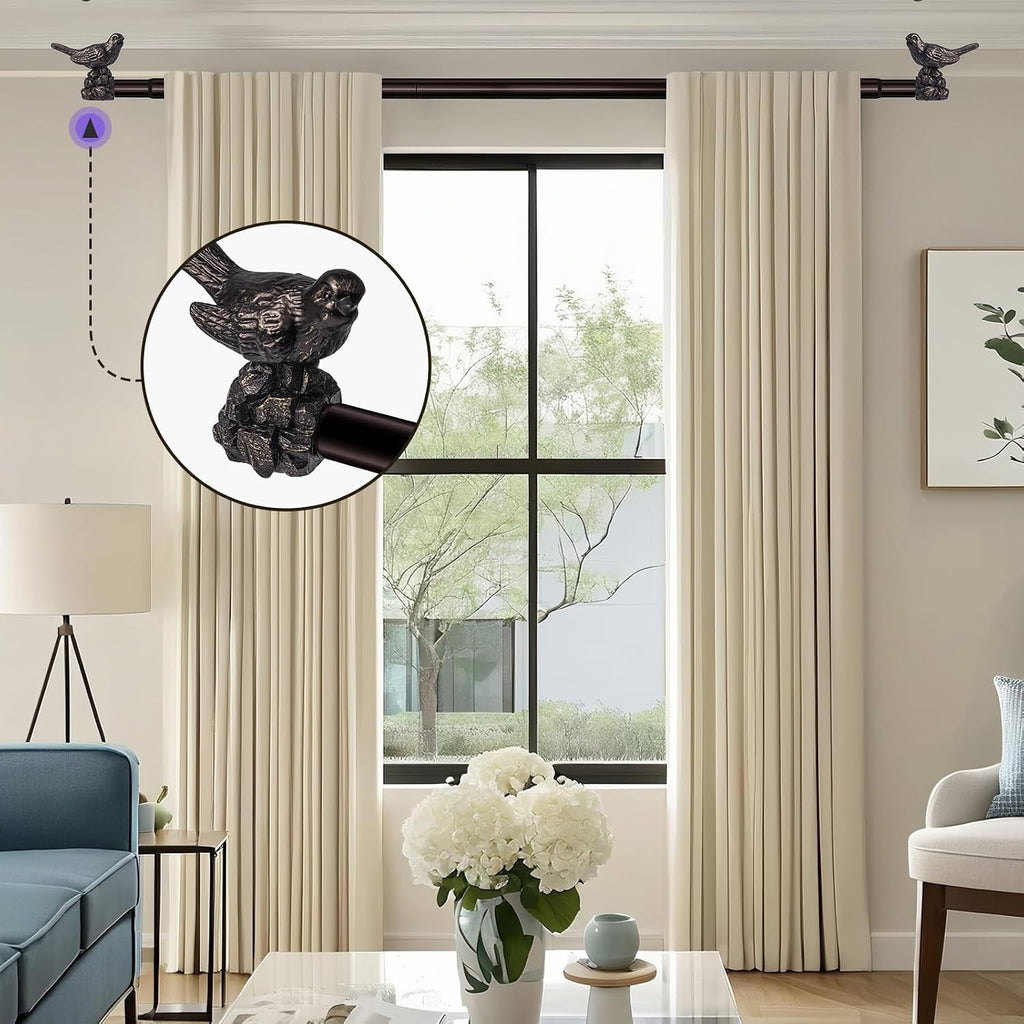 Curtain Rods Vintage Oil Bronze Curtain Rods for Windows Adjustable Drapery Rod with Bird Finials