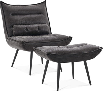 Wingback Accent Chair with Ottoman, Modern Bronzing Fabric Upholstered Club Chair for Small Space, Living Room 4400