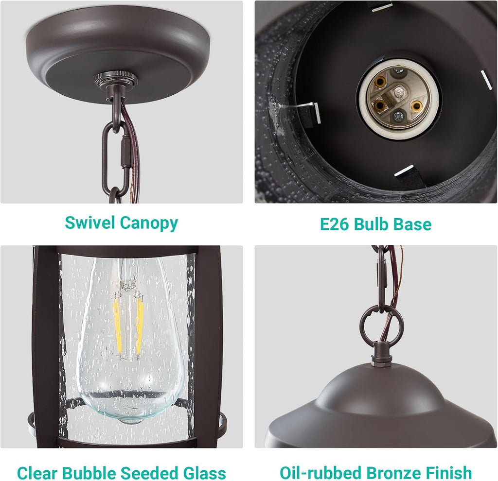 1-Light Outdoor Pendant Light for Porch - Oil Rubbed Bronze Outdoor Chandelier Lantern Waterproof Aluminum Exterior