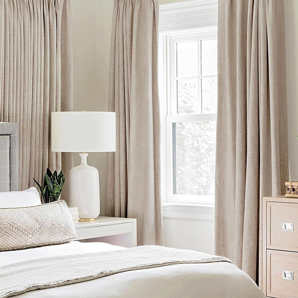 100% Blackout Linen Curtains 52x72 Inches Natural Beige