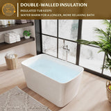 49" Acrylic Freestanding Bathtub - Japanese Square Soaking Tub with Built-in Seat & Toe-Tap Drain, Glossy White