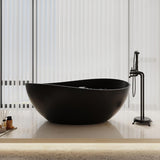 63" Free Standing Tub, Matte Black Stone Resin Freestanding Bathtub Solid Surface Soaking Tub with Drain, Drain Hose