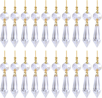 20 Pieces Replacement Clear Chandelier Icicle Crystal Prisms Octogan Crystal Bead for Lamp Decoration,38mm