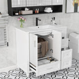 36" Bathroom Vanity with Sink, Painted Surface Solid Wood Frame Bathroom Storage Vanities Set with 3 Drawers, Louvre Design Cabinet with Integrated Ceramic Sink, White A133-B0F4CD3GKL