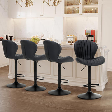 Bar Stools Set of 4, Modern Swivel Bar Chairs, Adjustable Faux Leather Upholstered Barstools Counter Height with High