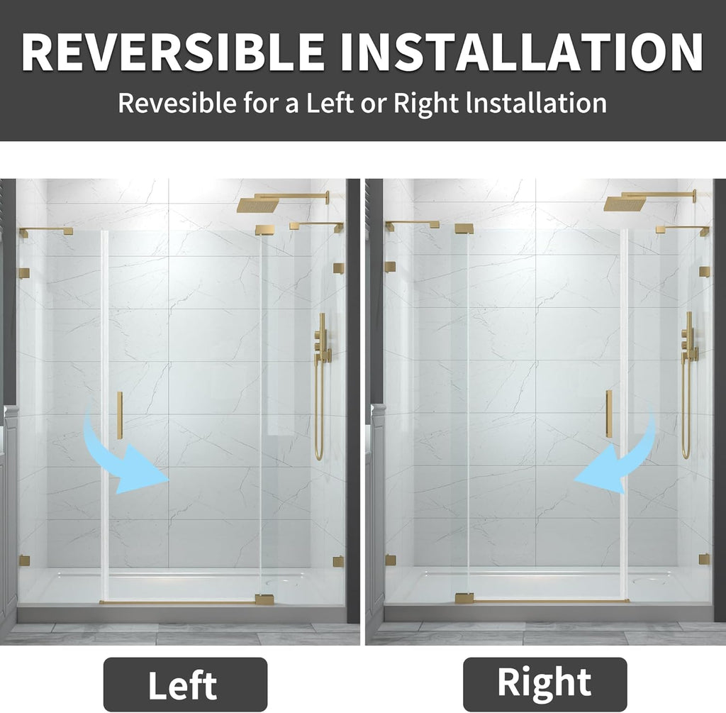 56-60" W x 70" H Frameless Pivot Shower Door, 5/16"(8mm) Clear SGCC Tempered Glass Shower Doors