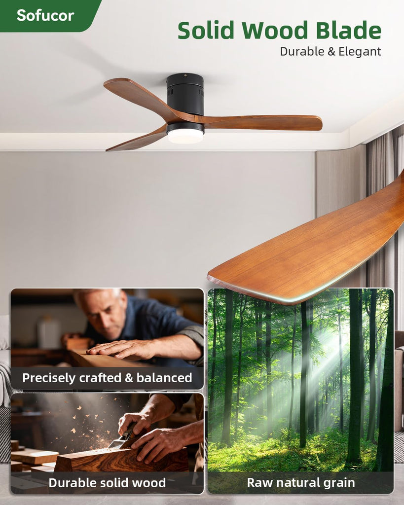 Ceiling Fans with Lights 52 Inch Flush Mount Ceiling Fan with Remote Control