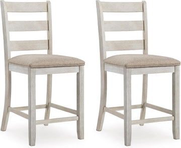 Skempton | 2-Count 24" Counter-Height Upholstered Bar Stools - Coastal Chic Ladder-Back, Antique White