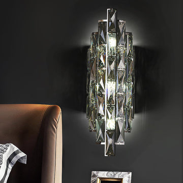Crystal Modern Wall Sconces, Smoky Gray Wall Light Fixture for Luxury Indoor, K9 Vanity Wall Lighting for Bedside