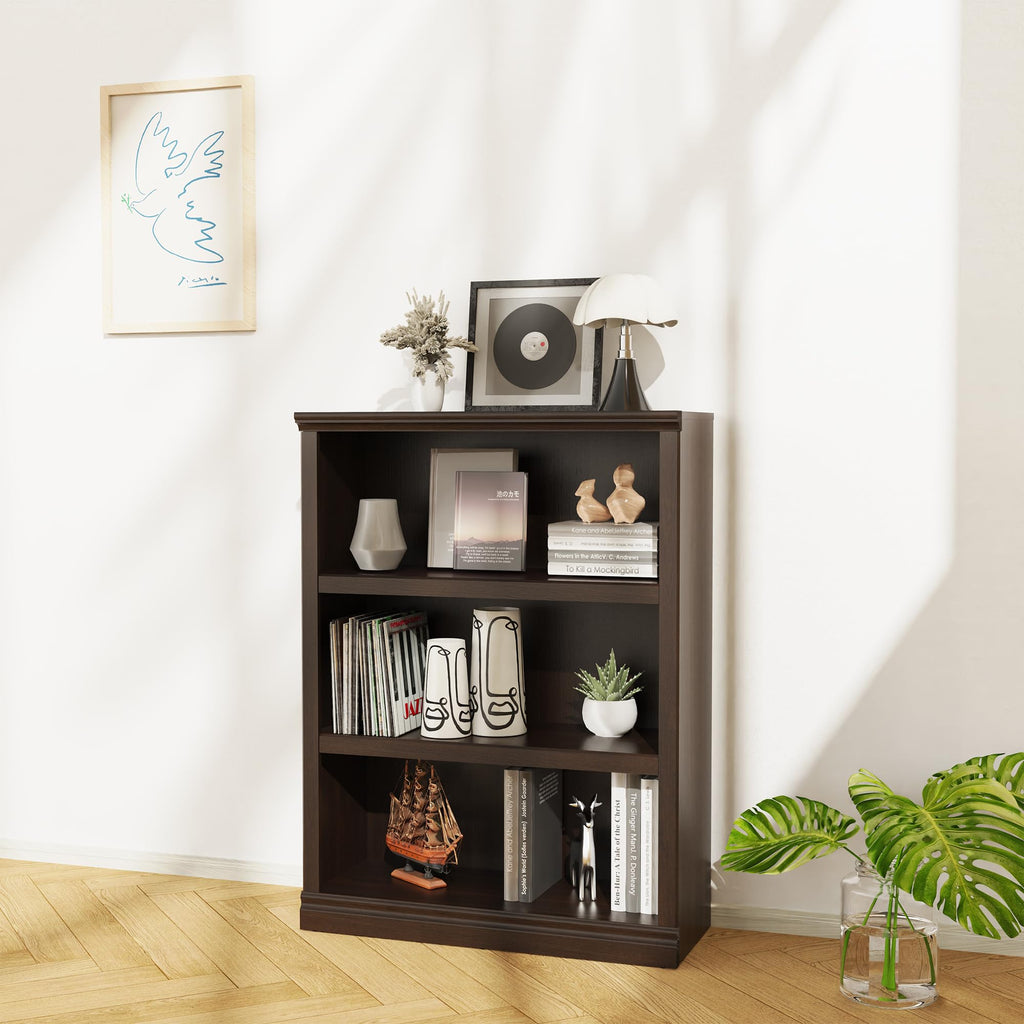 43 Inch Tall Dark Cherry Bookcase, 3 Tiers Bookshelf Open Storage