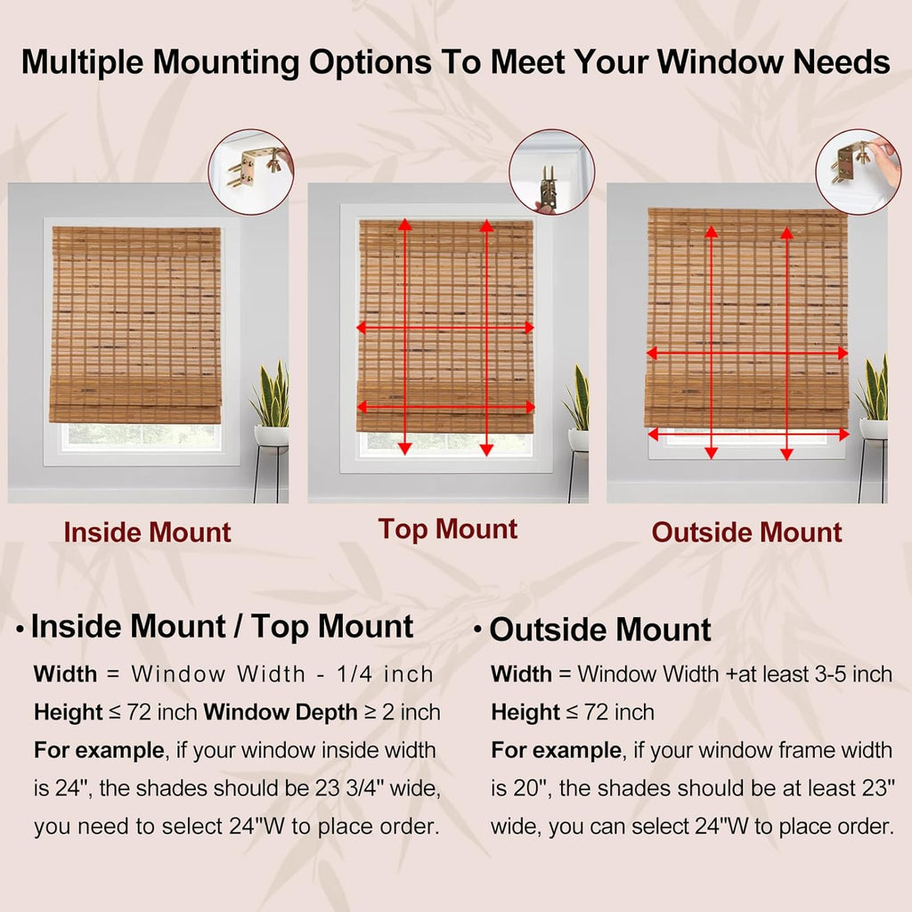 Cordless Bamboo Roman Shades, Roll Up Bamboo Window Shades for Interior Windows, Home and Garden, Light Filtering