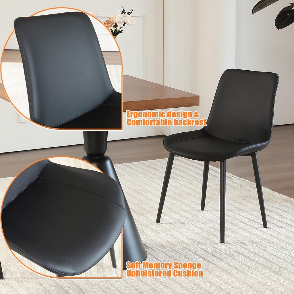 Black Leather Dining Chairs Set of 4, Mid Century Modern Faux Leather Kitchen & Dining Room Chairs