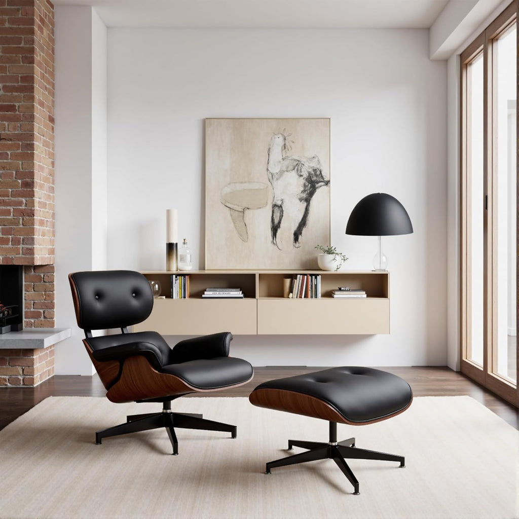 Modern Reading Chair and Ottoman — PU Leather