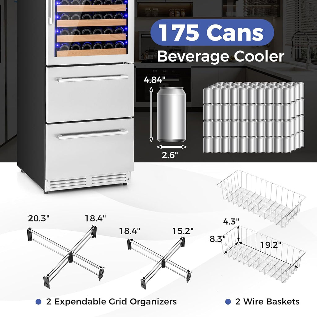 24 Inch Wine and Beverage Refrigerator, Dual Zone Beverage Cooler with Independe