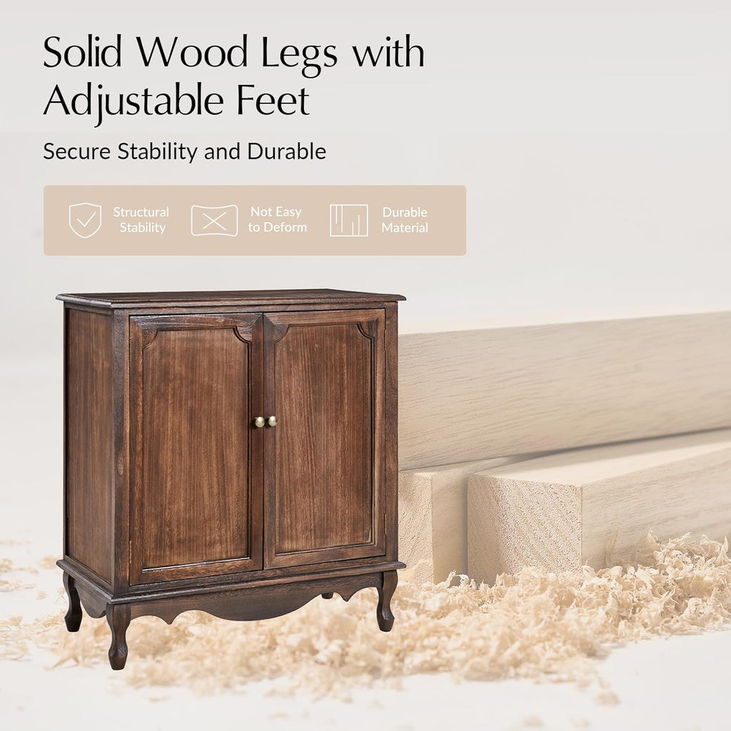 Solid Wood Sideboard with Adjustable Feet, 2 Shelves Storage Cabinet with Double Doors